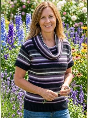 ⭐3/$25⭐Croft & Barrow Women's Short Sleeve Knit Striped Sweater Top Size Small